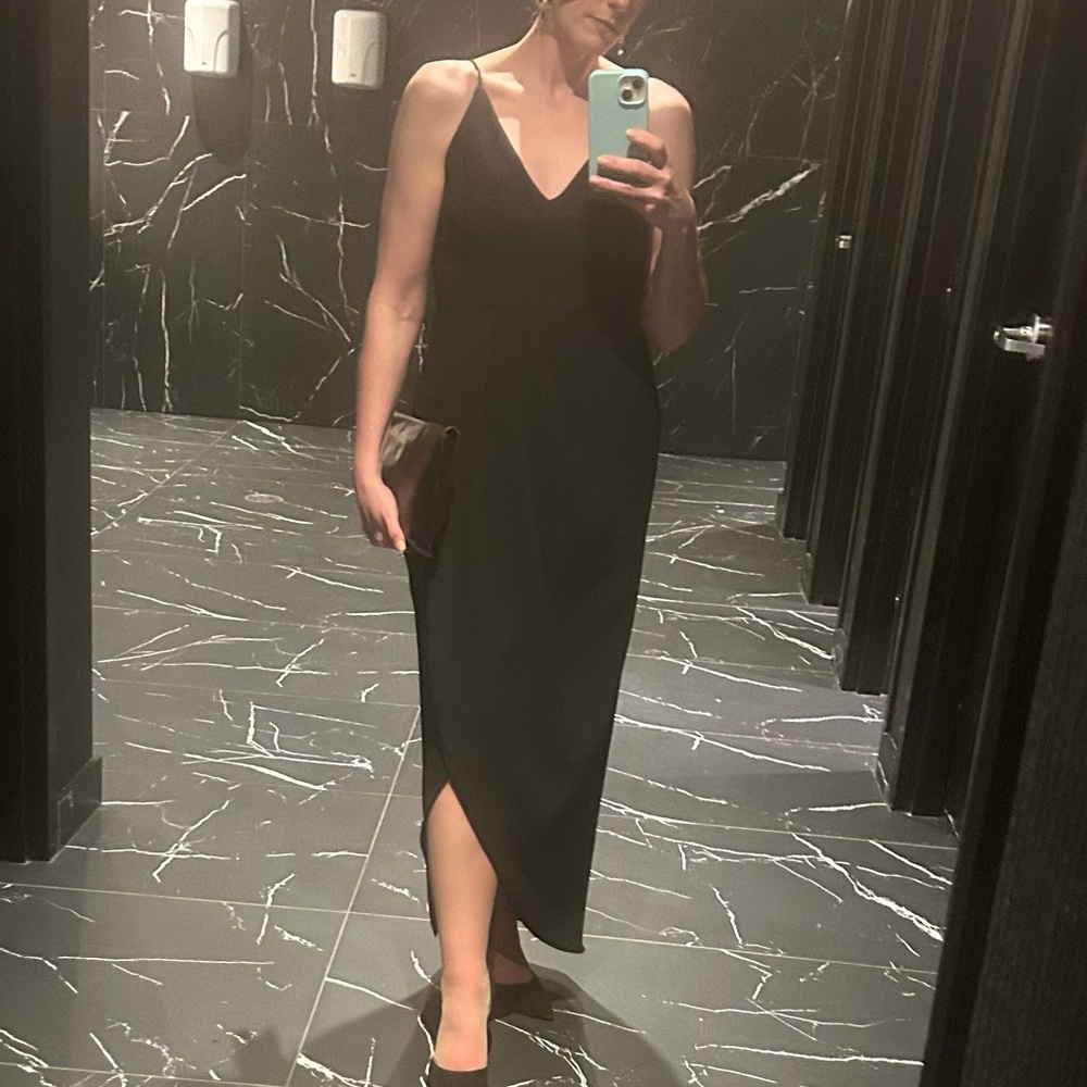Xscape Black Asymmetrical Wrap Cocktail Dress